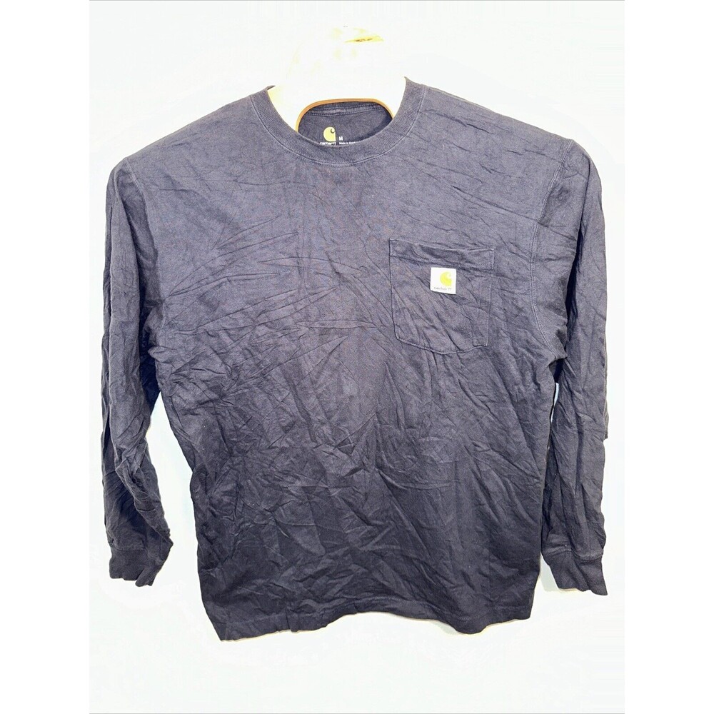 Carhartt Original Fit Long Sleeve Shirt Mens Medium Blue Pocketed Tshirt Logo